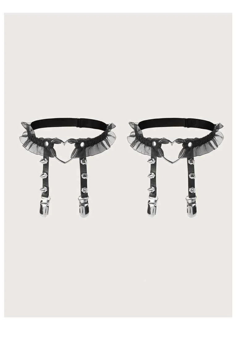 2pcs Heart & Studded Decor Lace Garter Belt - Image 2