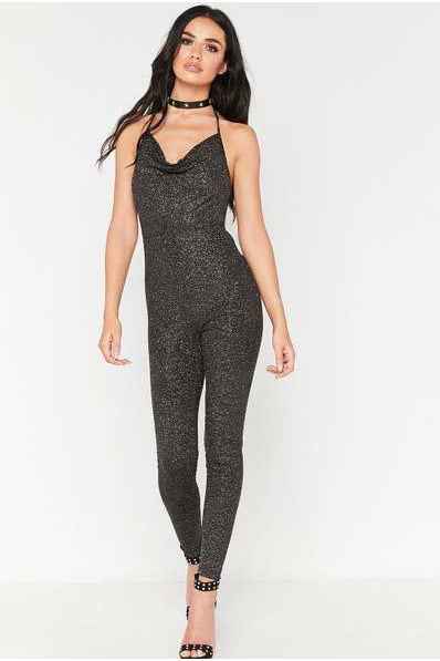 Black Glitter Halterneck Jumpsuit - Image 3