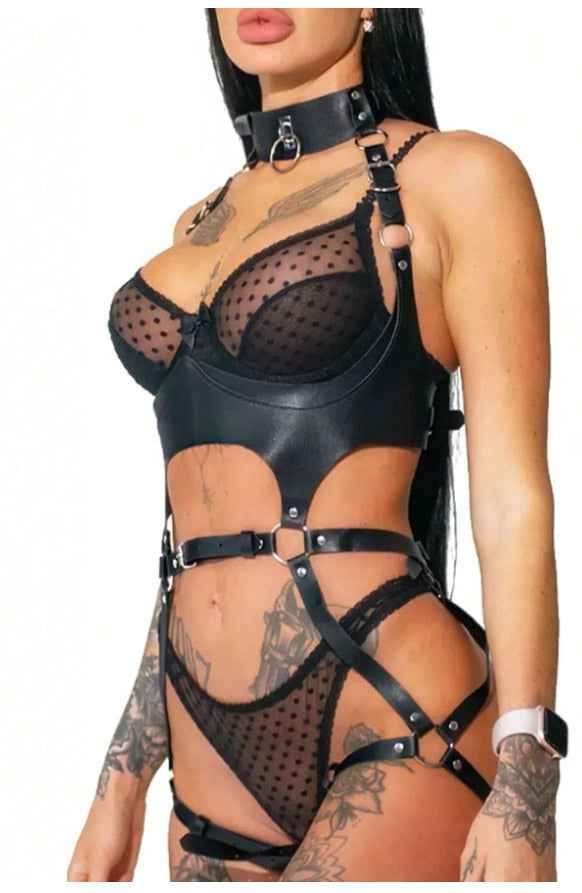 Black Harness Body Bondage Garters - Image 2