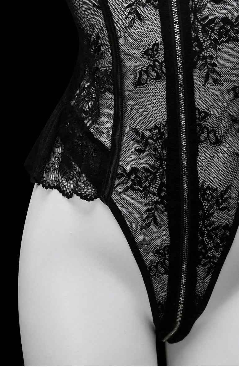 Black Lace Zipper Bodysuit - Image 7