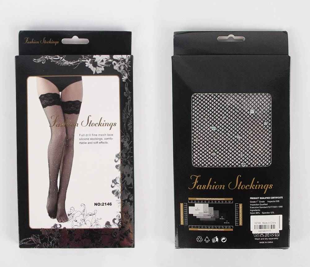 Black Rhinestone Crystals Stockings with Silicone Lace - Image 3