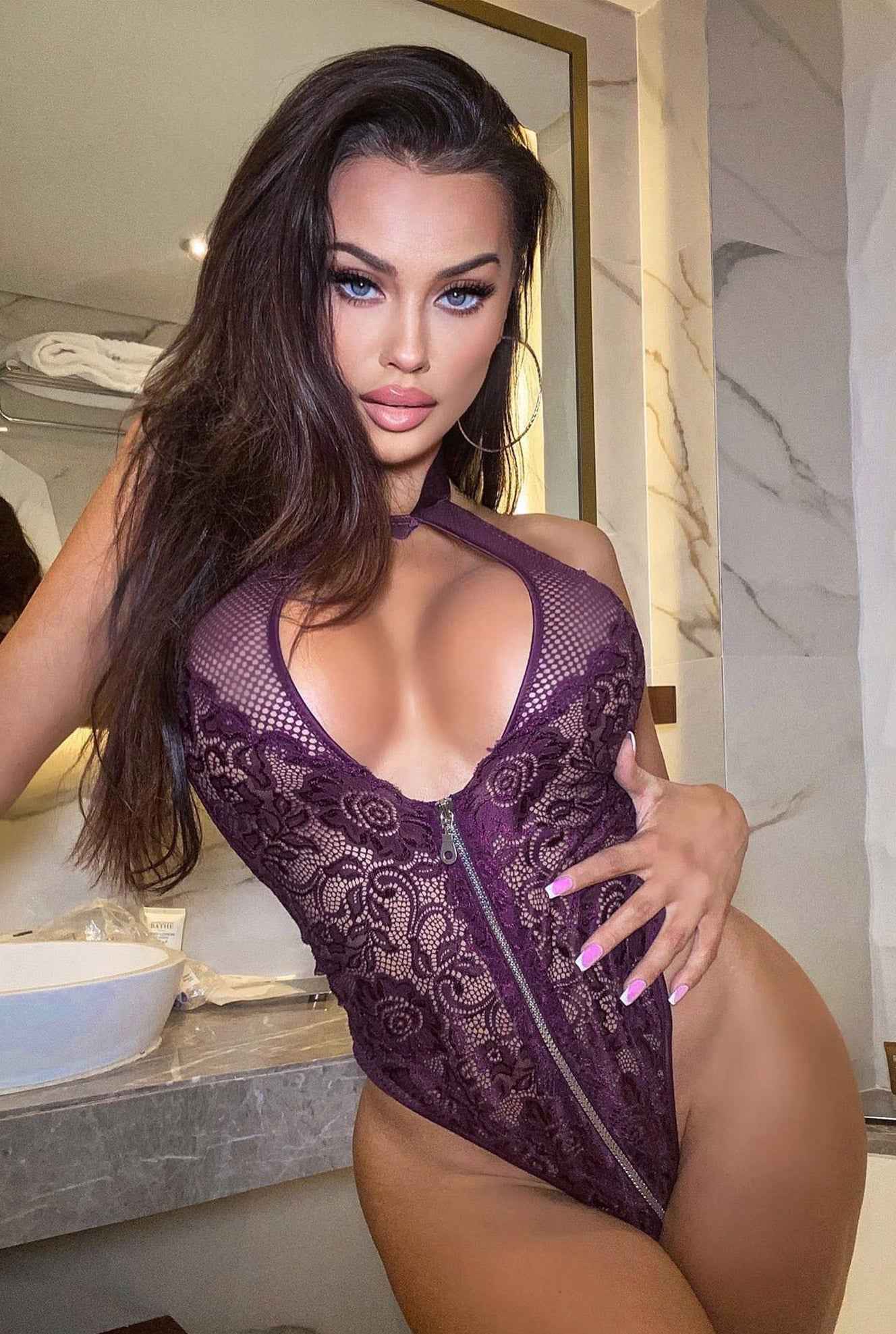Black Sexy Floral Lace Backless Zipper Teddy