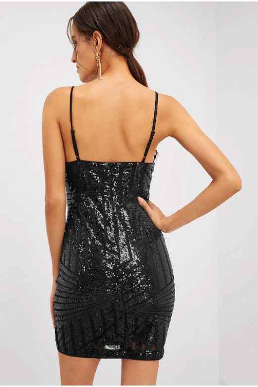 Black Strappy Sequin Bodycon Dress - Image 2