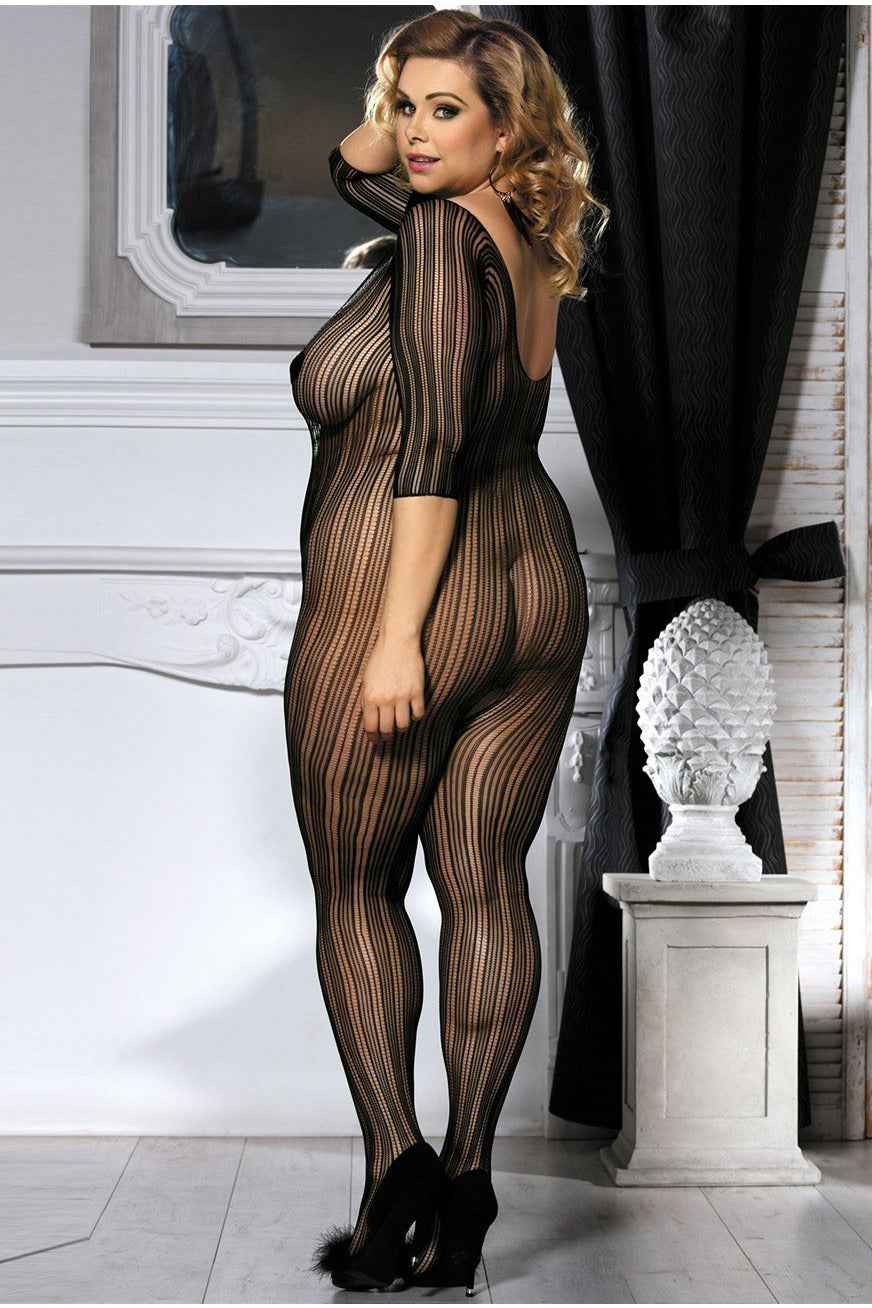 Black Striped Off Shoulder Bodystocking Plus size - Image 3