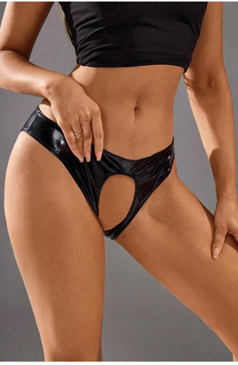 Black Wet look Crotchless Panty - Image 4