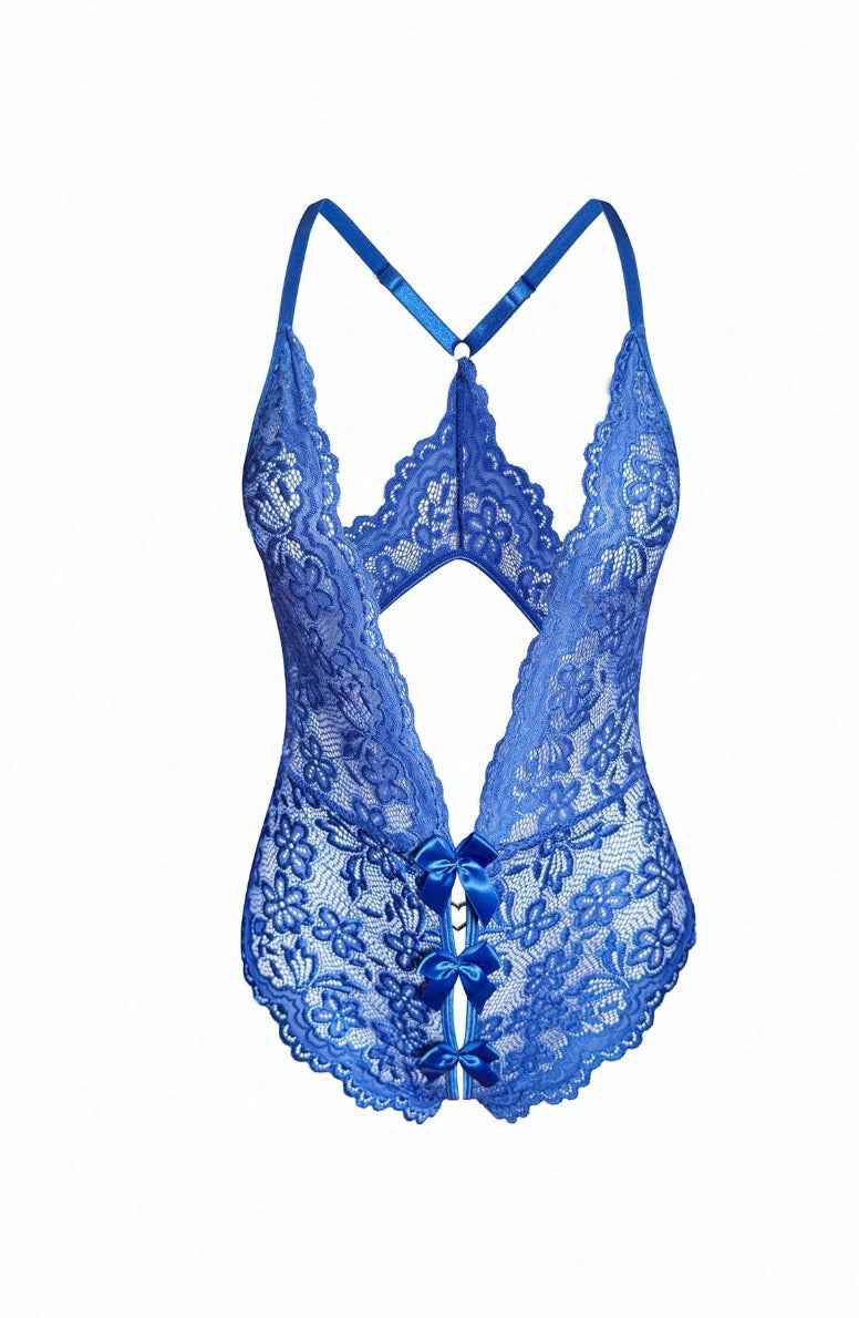 Blue Lace Crotchless Teddy Lingerie - Image 5