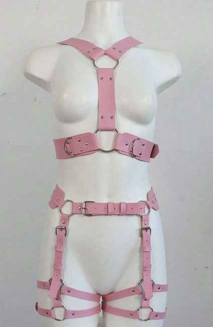 Body Bondage Suspenders Sexy Leather Harness Pink - Image 3