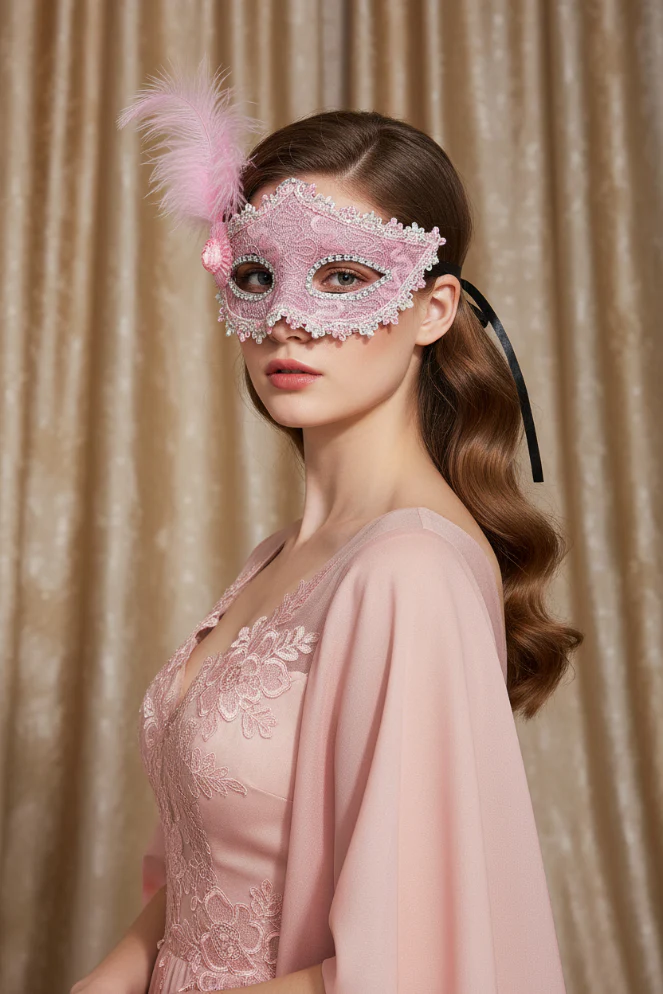 Elegant Feather Masquerade Mask In Pink
