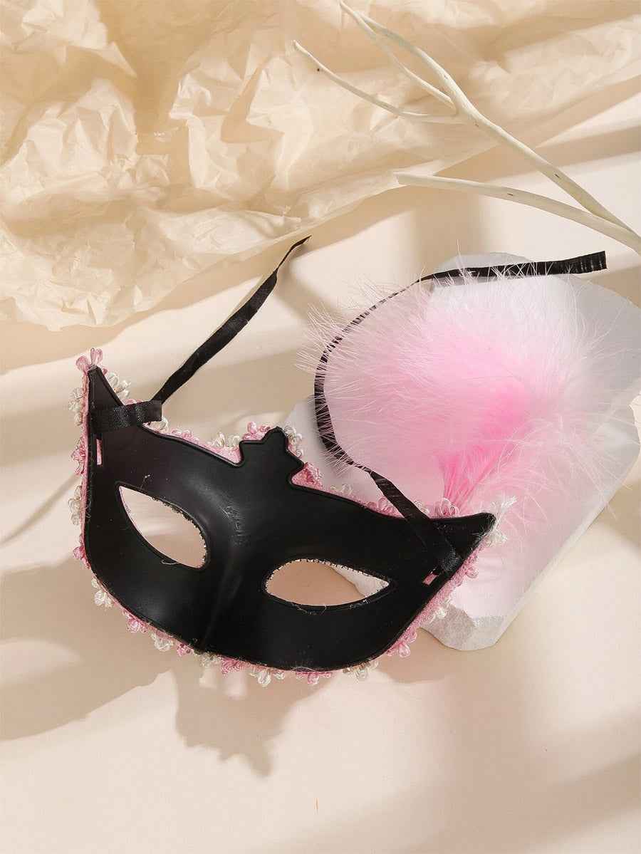 Elegant Feather Masquerade Mask In Pink - Image 2