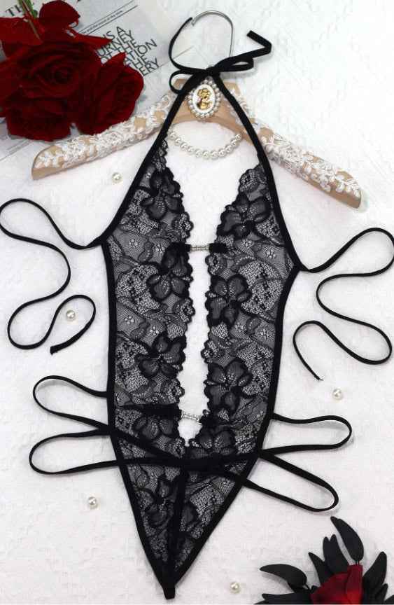 Embellished Crotchless Lace Teddy - Image 10