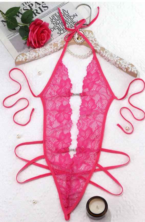 Embellished Crotchless Lace Teddy - Image 9