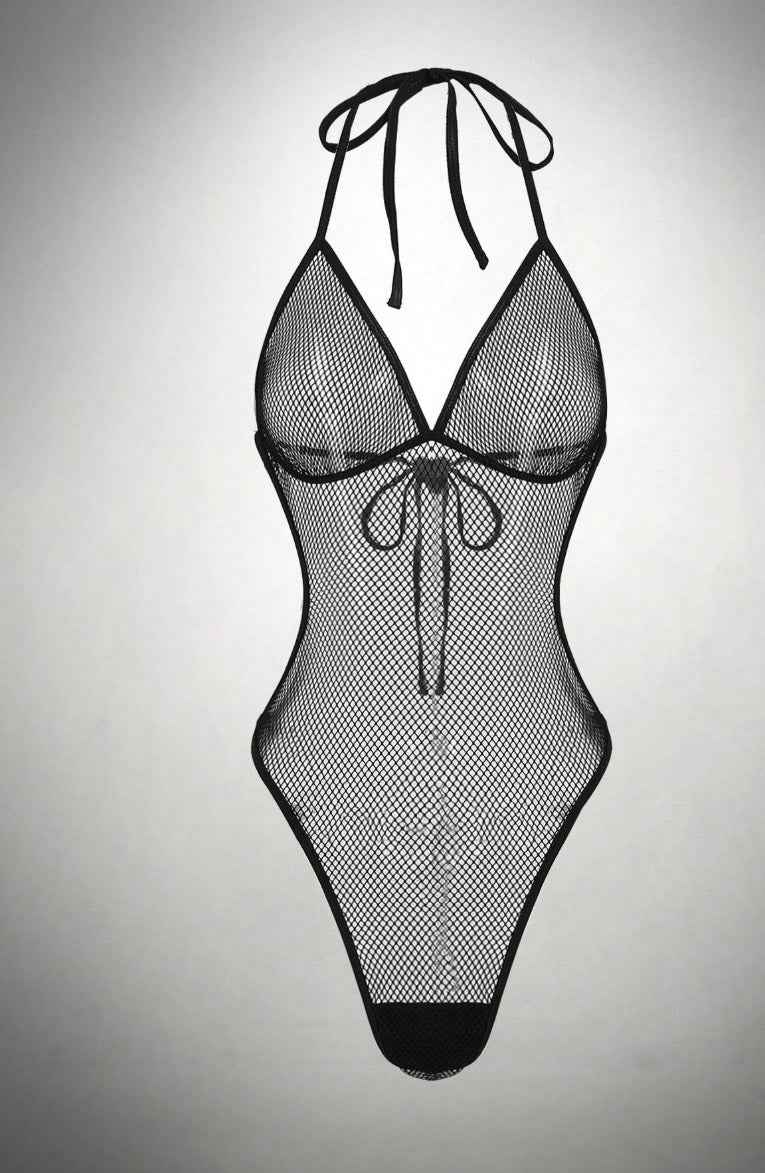 Fishnet Hollow See-Through Backless Halter - Image 5