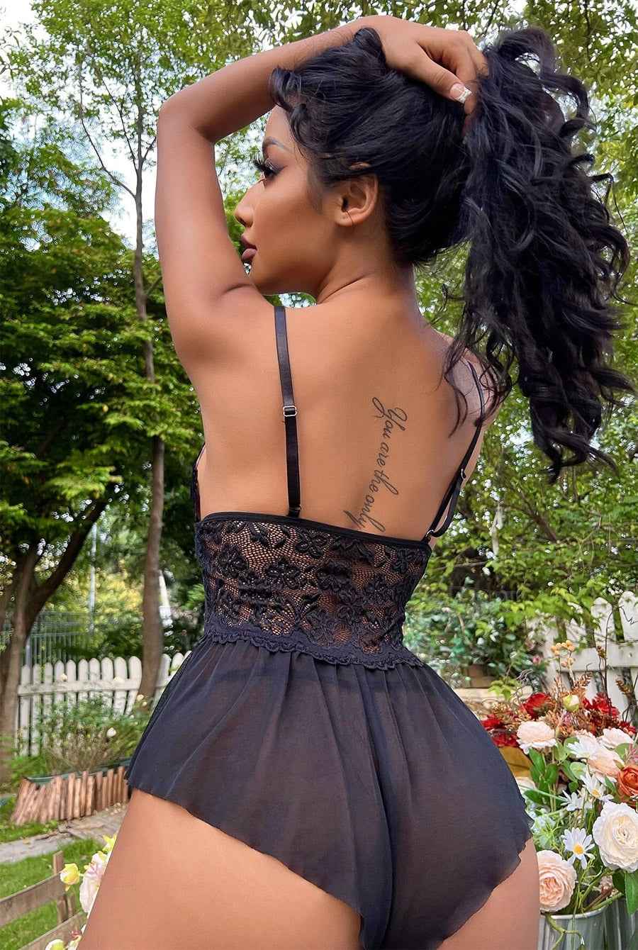 Flirty Ruffle Skirt Trim Lace Teddy - Image 2