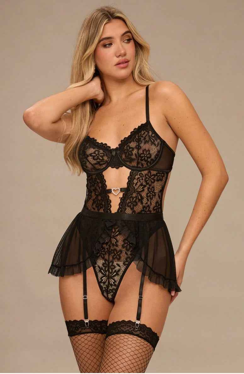 Flirty Ruffled Lace Teddy Lingerie - Image 2