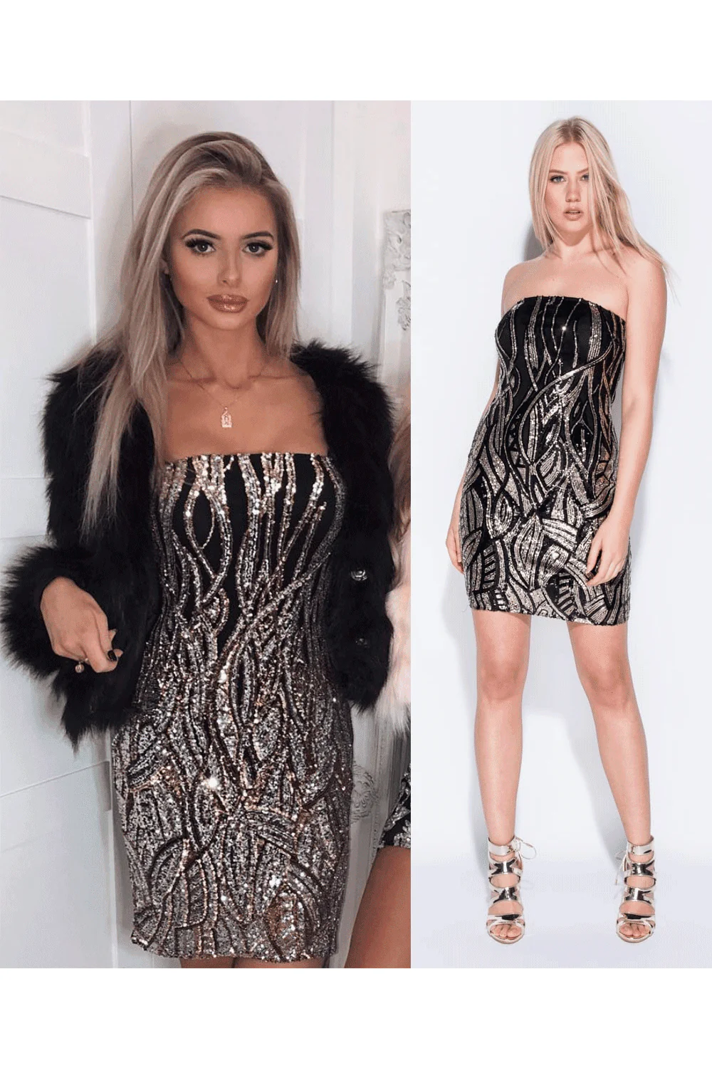 Gold Sequin Bandeau Mini Dress - Image 3