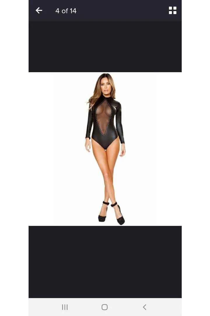 High Neck Black PVC Bodysuit - Image 4