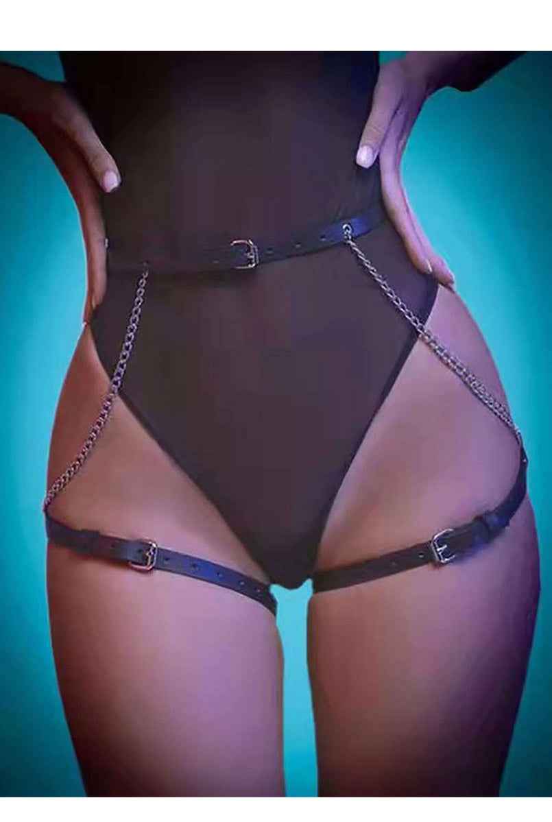 Leather Harness garter belt with chain - Image 2