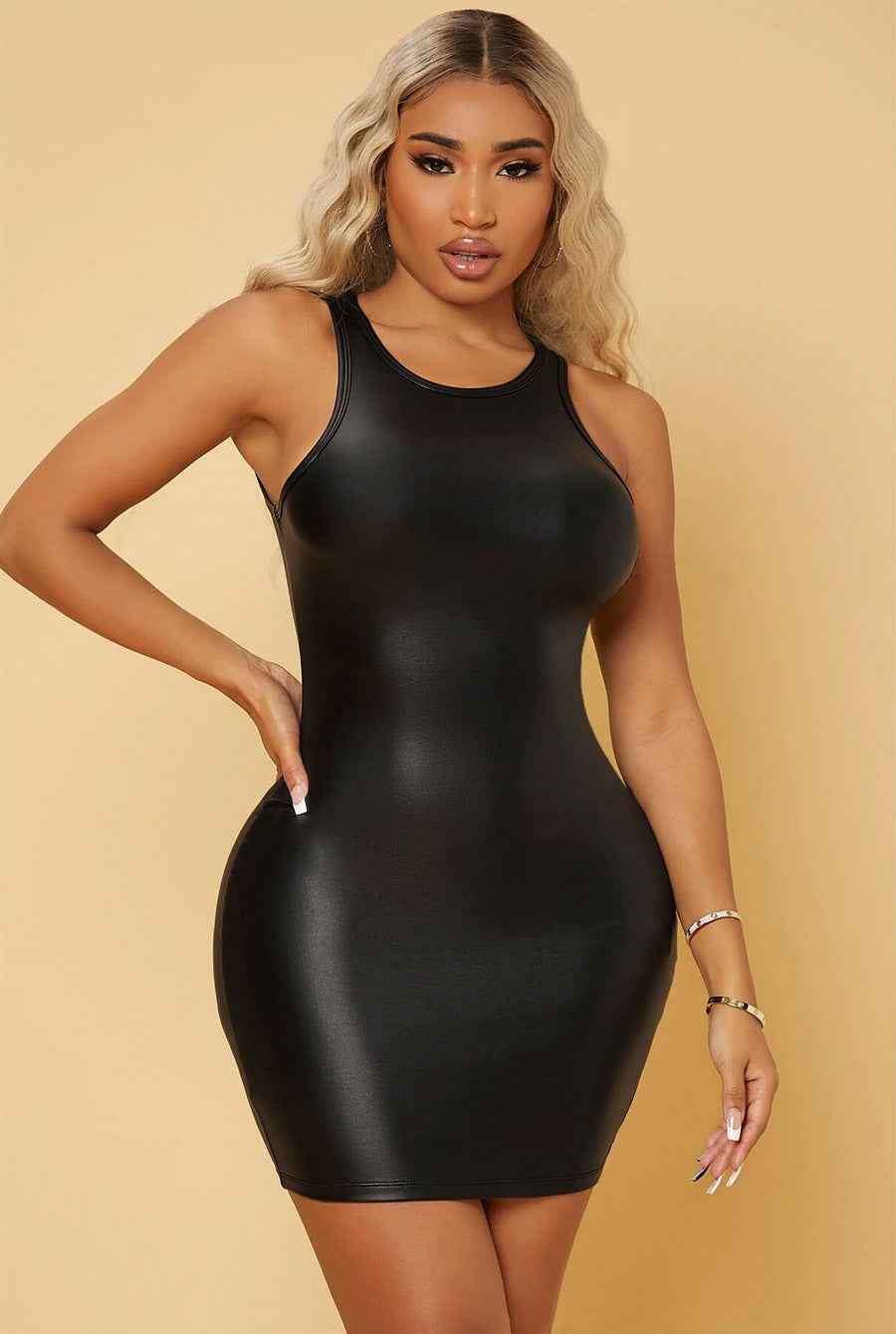 Little black PU Leather Bodycon Dress
