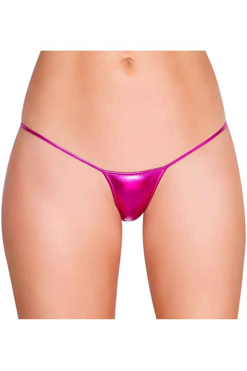Pink Wet Look G-String Thong - Image 3