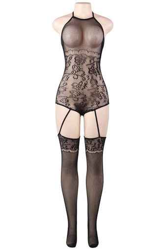 Plus Size Fishnet High Neck Teddy Bodystocking - Image 3