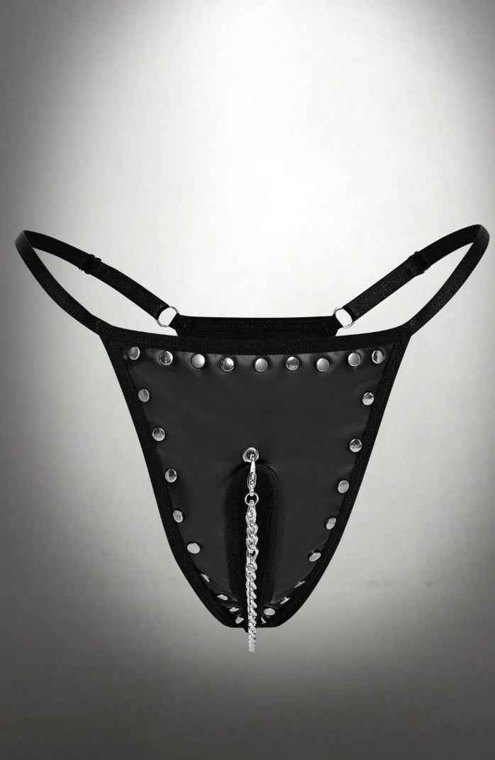 PU Crotchless Metal Chain Thong - Image 4
