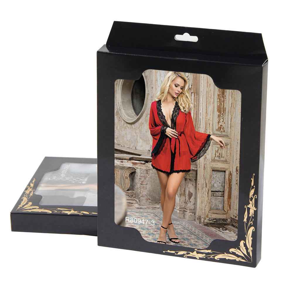 Red & Black Sheer Desire Robe - Image 3