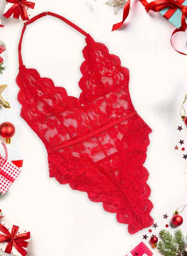 Red Lace Halterneck Teddy - Image 6