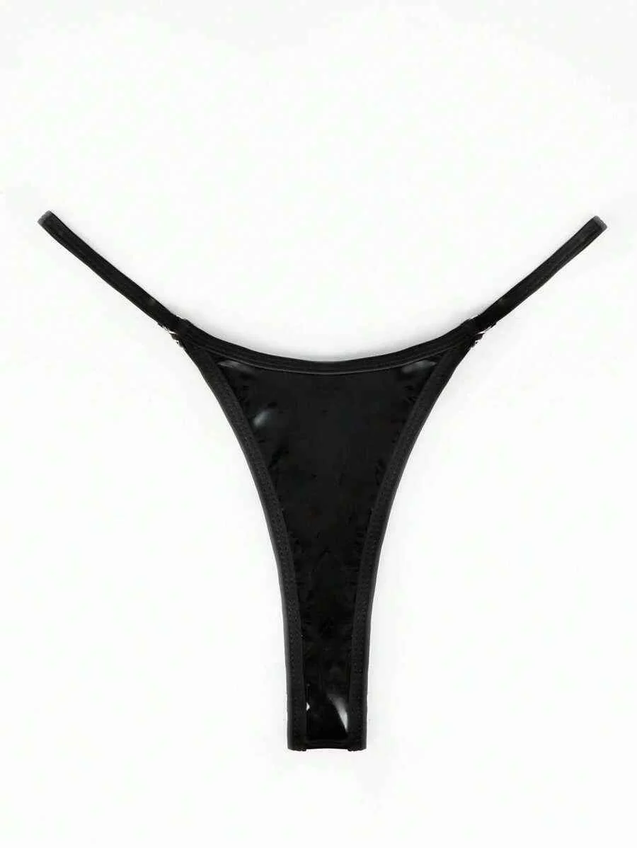 Sexy Black Wet Look PU Thong - Image 2