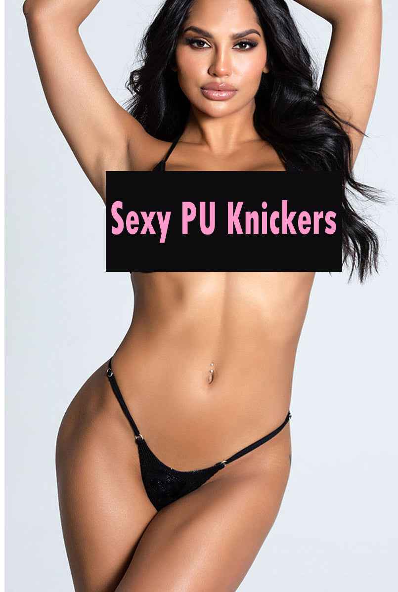 Sexy Black Wet Look PU Thong - Image 3