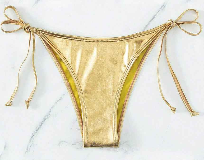 Sexy Gold PU Wet Look Bikini Bottom - Image 2