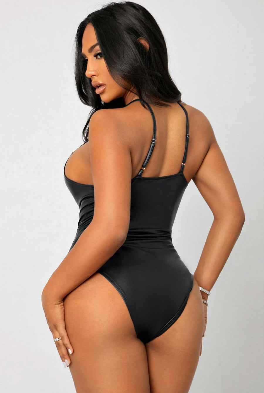 Sexy Lace UP PU Bodysuit Teddy - Image 2