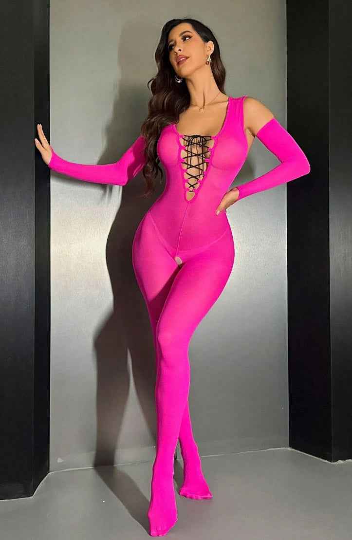 Sexy Pink Crotchless Bodystockings