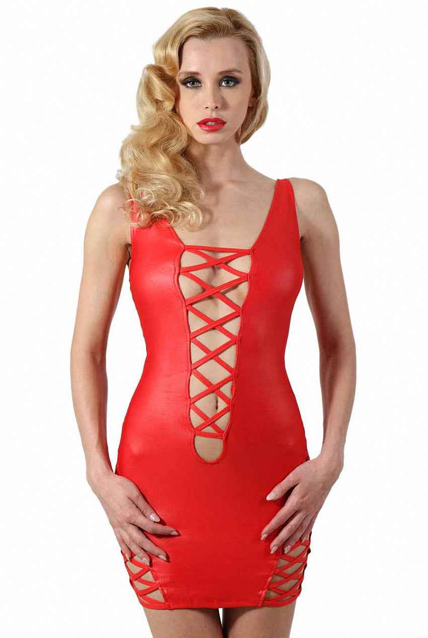 Sexy Red Wetlook Mini Dress