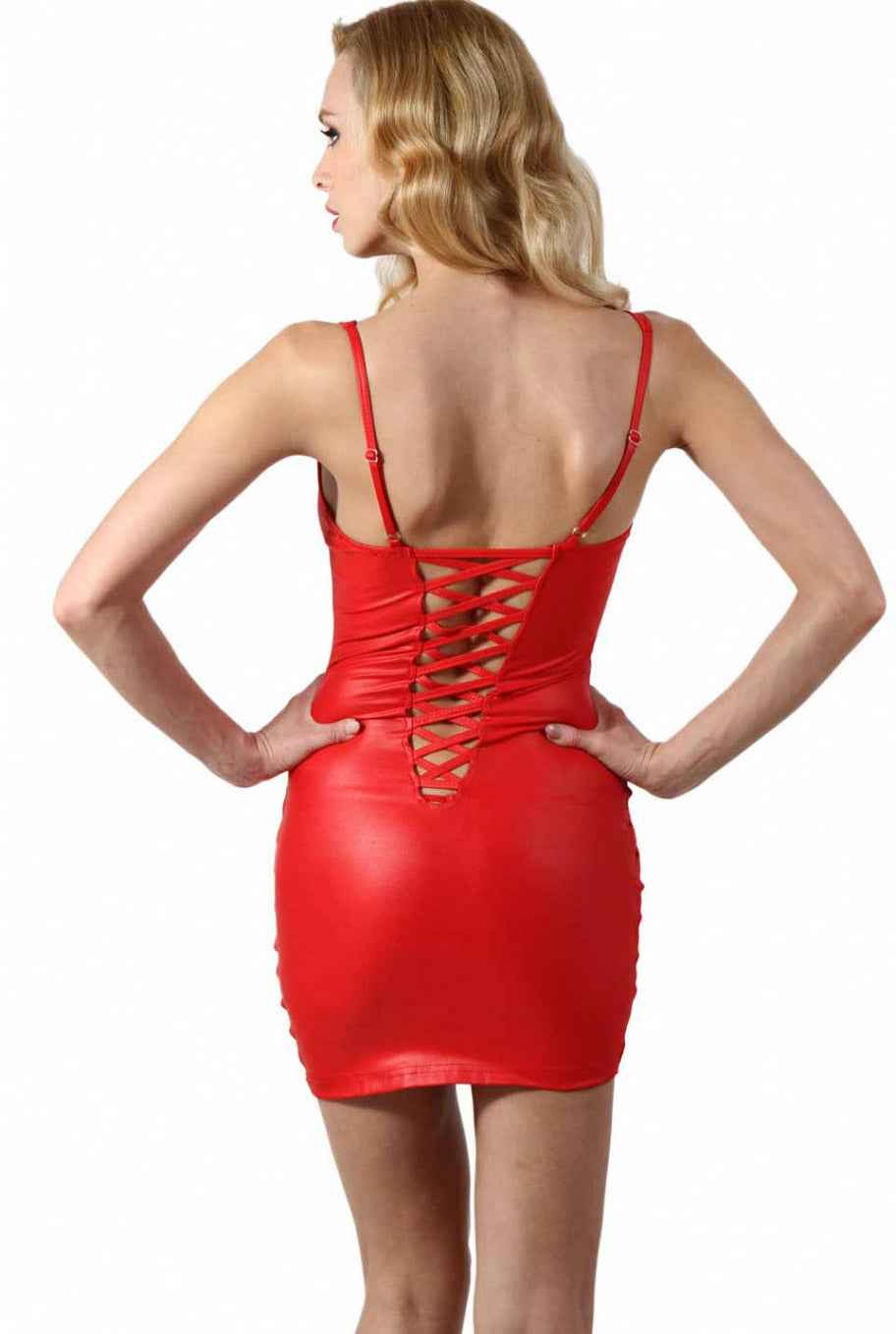 Sexy Red Wetlook Mini Dress - Image 3