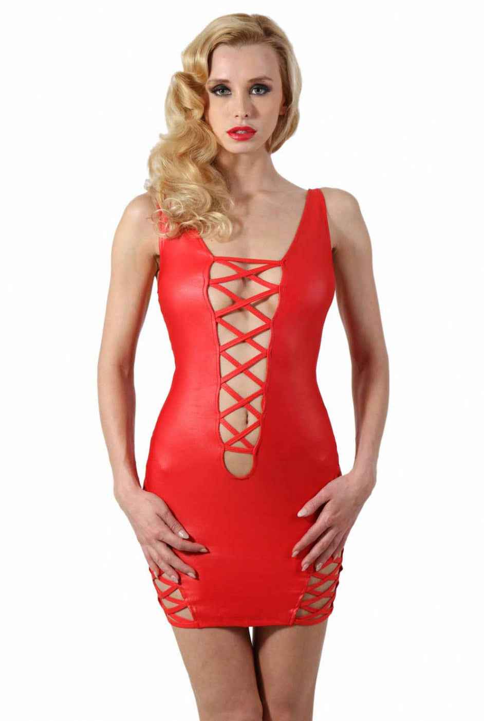 Sexy Red Wetlook Mini Dress - Image 4