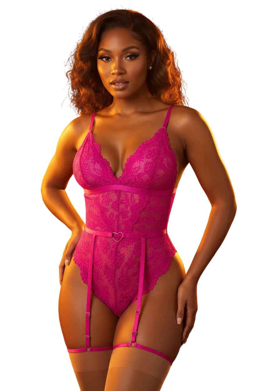 Pink Lace Crotchless Teddy Lingerie